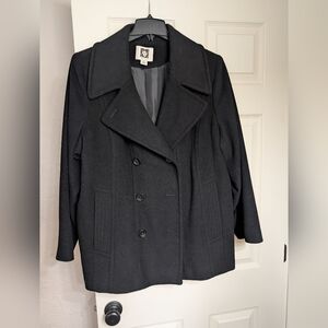 Anne Klein Black Pea Coat Classic Tailored Design